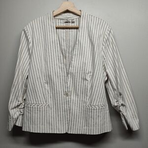 Versona Blazer Jacket Women Size XL Tan Stripes One Button Stretch Linen Blend